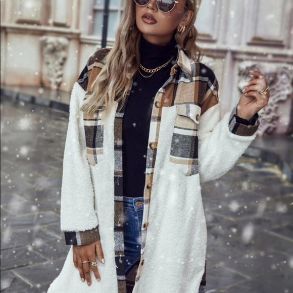 New plaid white button down Teddy jacket - Picture 5 of 8